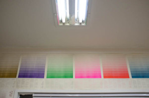 Printed Risograph Ink samples in the Corners Design Studio in Seoul, South Korea.